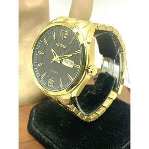 Seiko Men's Watch SNKN48 Black Dial Automatic Gold Tone Stainless Steel 45mm